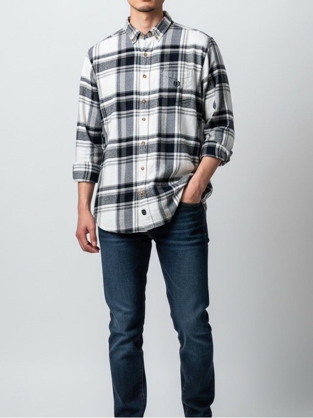 Chaps men’s flannel button up shirt Large plaid chore workwear 100% cotton norm